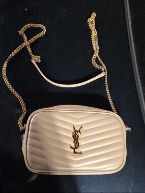 Yves Saint Laurent Cream Quilted Camera Crossbody with Gold Chain